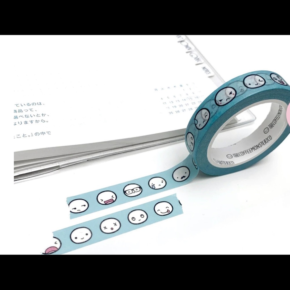 🆕 TheCoffeeMonsterzCo Potion Blue Emoti Head Washi Tape - 10mm